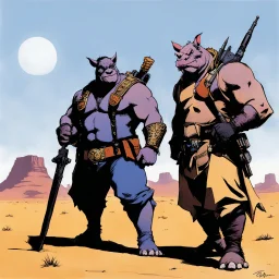 [art by René Gruau] Bebop and Rocksteady, in the desert of the lostlands
