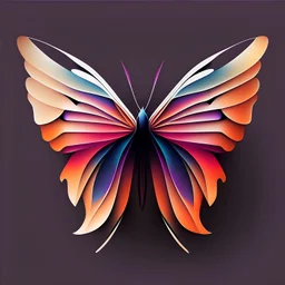 symetry!!, butterfly!!, view from a side, wings waving, logo, NFT, futuristic, colorful, curves, lines, shadow, simple, gradient