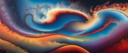 (Mandelbrot set:1.7) fractal clouds over (fields of Mandelbrot:1.6); side view, wide horizon, wide angle, intricate, acrylic painting, swirl dynamics, tint leak, fractal chaos