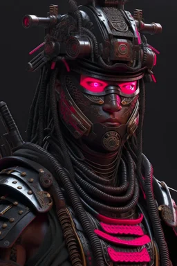 Fully armored cyberpunk samurai, photorealistic