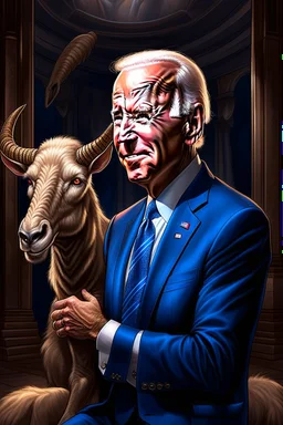 biden as a goat in the style of escher, spraypaint, photorealism, trending on artstation, 8k, depth of field, downlight, lightrays, volumetric