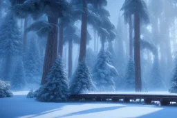 Forest ice palms twigs winter, bridge birds, house, bear, deer, unreal engine