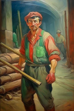 Yung man Worker soviet rights oil painting