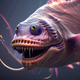 fluid ink angler fish creature, unreal engine 5, 8k resolution, photorealistic, ultra detailed