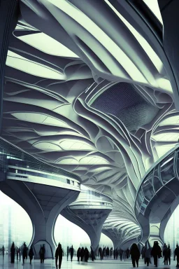 modern futuristic architectural structures of metro station in 2100