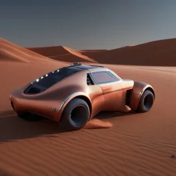 3d rendering. futuristic car. Buried in desert sand. Lost in Time