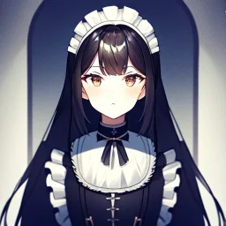 portrait anime maid, long hair, hyper detailed, intricately detailed, looking at viewer, arms behind back pose, gothic, skulls, ambiguous lines image, flat dimensional style, flat lines, rough drawing --ar 2:3