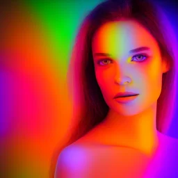 portrait of a model in 3 d with background multi coloured light