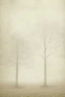 Minimalist rough abstract dusty pastel chalk drawing of oak trees on a textured gesso background.