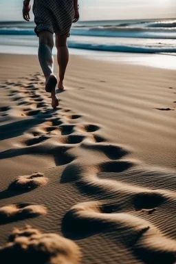 bare big feet walking on sand from back