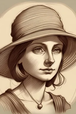 renaissance style drawing portrait melancholic woman with hat