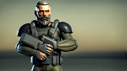 ps2 graphic, military, male, sci fi, game character, full body, t-pose, 3d render, old school shooter, middle aged, beard, ps2 style