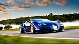 A sleek (((bugatti hyper veyron))),, cutting through a (((clear bright blue morning sky)))