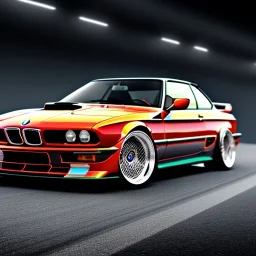 fullbody classic style concept BMW M1, 3/4 Front View, retro design study, classic steel wheels, toned colors, art by cheryl kelley