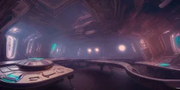 Spaceship indoor, ultra realistic, intricate details, ultra highly detailed, shiny, smooth, studio quality, octane render, Surrealism, Triadic colour scheme,glow-stick, ambient lighting,nightclub lighting, polaroid, 100mm, --ar 1:1 --v4