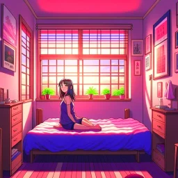 Streamer anime girl in a bedroom