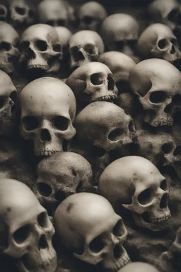 a blurry, distressing, haunting image of shatteres skulls, scattered