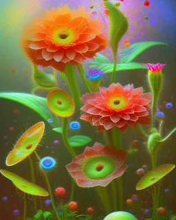 mystical venus fly trap, flowers, jungle, vibrant colours, impressionism, soft lighting