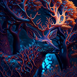 Trees fractal artwork hyper-detailed intricate artwork shocking 8k deer