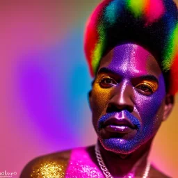 older man, fourty years old, masterpiece, best quality, family of three, ebony skinned, sparkling eyes, fluorescent skin, colorful makeup, afro, highly detailed body, afrofuturism, scifi, sun light, 4K, RAW, depth of field, high contrast, realistic details, 24mm