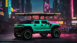 Hummer ultimate Street tuning Mansory Cyberpunk 2077 neon Style Rear View, Super Detailed, desktop wallpaper, 4K