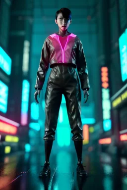 Waist up shot photo, thriller style, Asian cyborg woman, blade runner style :: symmetry photography, cyberpunk, pink hair, makeup, long line eye, light iris, :: latex coat, pink, white, black :: cinematic, Ultra realistic, dark scene, soft color, highly detailed, unreal engine 5, RTX, ultra detail, 3d, finely drawn, high definition.