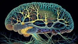 "The image represents microscopic details of the human brain, displaying intricate nerve structures and neural transmissions. The picturesque image reflects the complexity and beauty of neural structures in the brain, indicating recent advancements in the field of neuroscience and the significant discoveries it represents."