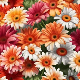 gerbera daisy flower on white background, illustration, seamless texture