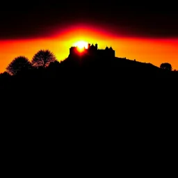 Silhouette of the Czech castle "Trosky" at sunset.