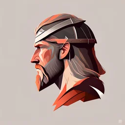 side portrait, masculine man face, wearing thor helmet, flat vector style art, warm nord colors, grey bg