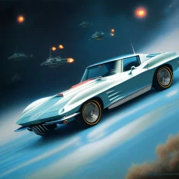 hyperrealism Drawing of '1963 Chevrolet Corvette Sting Ray Coupe' three quarter frontal aerial view, by gaston bussiere, greg rutkowski, yoji shinkawa, yoshitaka amano, tsutomu nihei, donato giancola, tim hildebrandt,oil on canvas, cinematic composition,Sharp detail,extreme detail,fit full head inside picture,16k