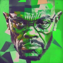 Samuel l jackson, green filter abstract face portriat cubism transformation painting