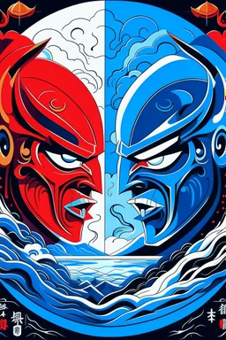 GOOD VS EVIL in the style of Hiroshi Nagai