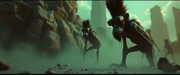 scene from gorillaz music video, 3D anime cinematic, Maciej Kuciara – cinematic sci-fi concept art.