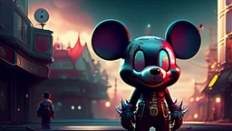 zombie mickey mouse hybrid, photorealism, movie screen capture, horror, sci-fi, retrofuturism,