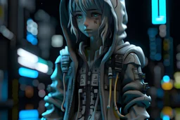 3D Print of an Anime Cyberpunk Doll, Streetwear, Controlled Randomness, depth of vision, depth of field, sharpness 35%, Low Light Photography, Unreal Engine 5, LuxCoreRender, symmetrical, beauty, hyperdetailed