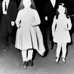 Creepy old photo of rainbow zippy monster chasing children at new year