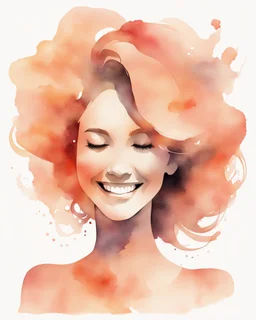 abstract woman smiling silhouette and hair light peach colors watercolor draw