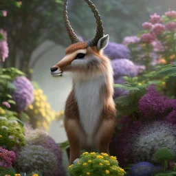 pixar style, volumetric summer garden environment and background, realistic painting of gazelle, looking excited, volumetric lighting, dramatic lighting, detailed digital painting, extreme dense and fine fur, anime, ornate, colour-washed colors, elegant, small minutiae, tiny features, particulars, centered, smooth, sharp focus, renderman gofur render, 8k, uhd, detailed eyes, realistic shaded volumetric lighting, sunlight caustics, backlight, centered camera view