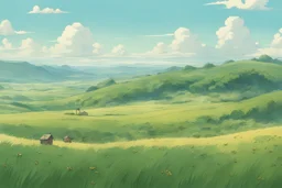 the plains and hills in summer. like studio ghibli