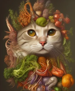 Cat head vegetables fish like Arcimboldo