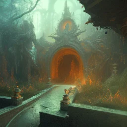 dynamic lighting, Intricately detailed, deep color, Unreal Engine, volumetric lighting, Hell landscape, Hell concept art, Hell fantasy artwork,