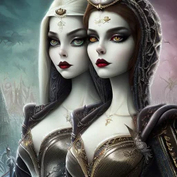 extrem tim burton style of the evil stepsisters, sharp focus, beautiful eyes