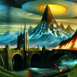 Epic massive Drawing of Mordor scenery of The LOTR estilo Van Gogh 4k