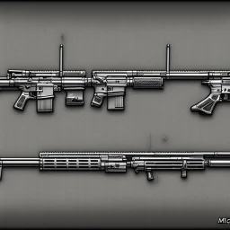 Full Blueprint sketch of one modern rifle with full stock and scope