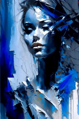 abstract oil painting: nake woman , gray-black-white-blue colors New York. Willem Haenraets artistic style, Derek Gores, Highly Detailed, Afremov, colorful in Kal Gajoum style