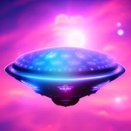 ufo grande luminosa, cristalli luminosi, SWANN, cielo rosa blu, pieno di dettagli, sole liscio e luminoso ， atmosfera di luce soffusa, effetto luce ，