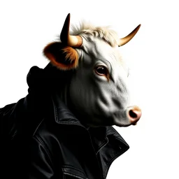 side silhouette of a cow with a mowhawk wearing a leather jacket