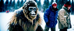 close up of a Yeti in documentary photography, August 1999, Yeti, Dystopian, Japanese, Extreme depth of field, bokeh blur, winter, blizzard, Alberta, all-natural, in the style of candid, imperfection, natural lighting, Professional shot, shot on Agfa, Fuji Film, Anamorphic lens --ar 4:5 --w 150 --style raw Wildfire, Smoke, burning, forest fire