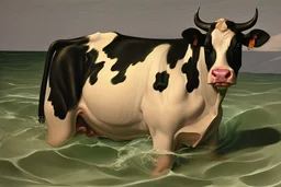 cow swimming in deep water by Caravaggio